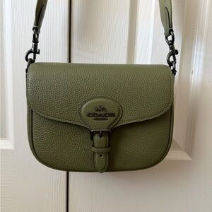 Coach Olive Green Pebbled Leather Crossbody Bag